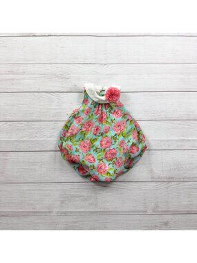 Baby Essentials Floral Sleeveless Bubble Romper Colorful Design 0-3 Months